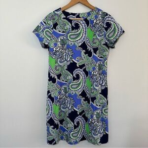 Jude Connally Anya Paisley Jersey Cocktail Dress Blue Green Size Small